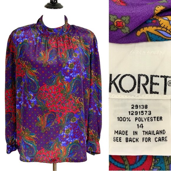 Vintage 90s Koret Paisley Print Secretary Blouse Sz 14 - Picture 2 of 16